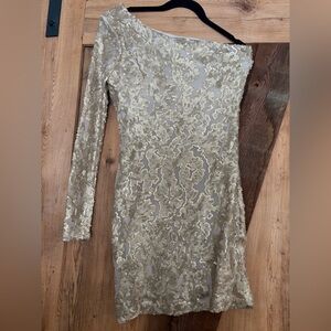 Guess One Shoulder Gold Sequin Dress